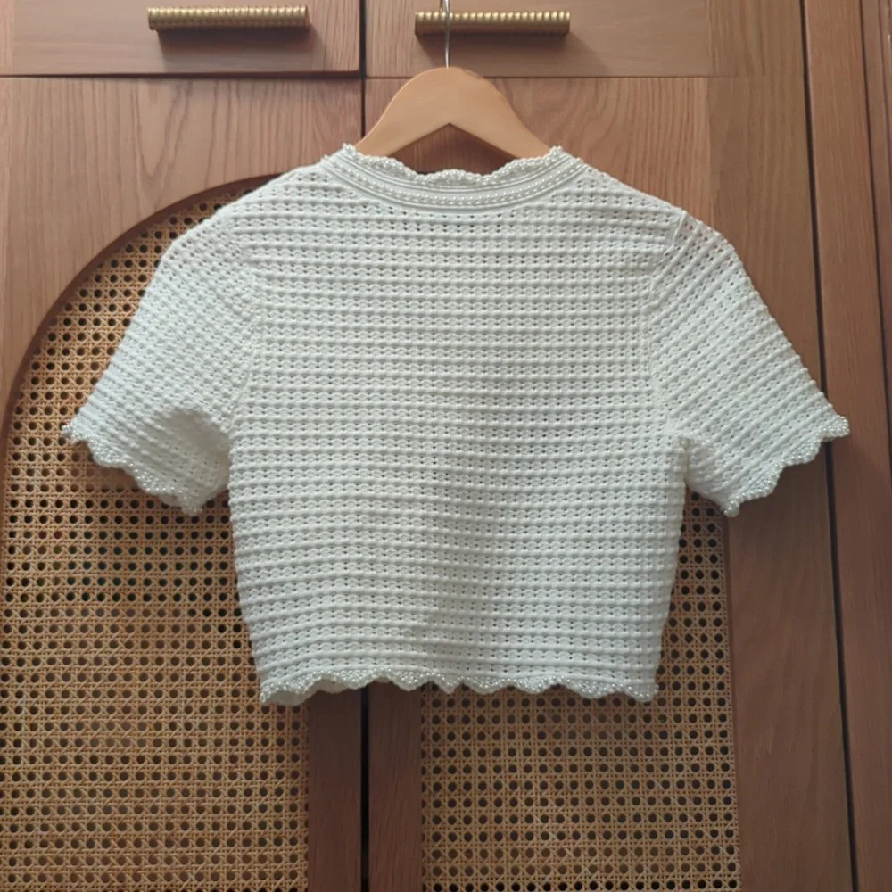 NWT Sandro White Knit Top - Roxelane Short Sleeve Sweater Size Small - Picture 4 of 5